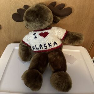 Mr Chocolate Moose Plush 1999 Wishpets Knit Sweater I Love Alaska ❤️ 19” Vintage